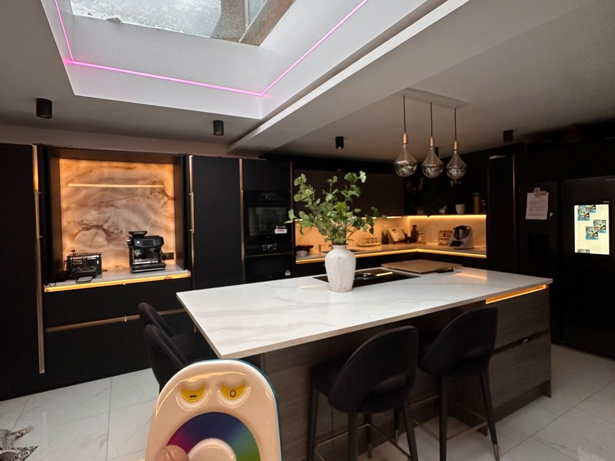 Smart LED lighting installation in a modern kitchen