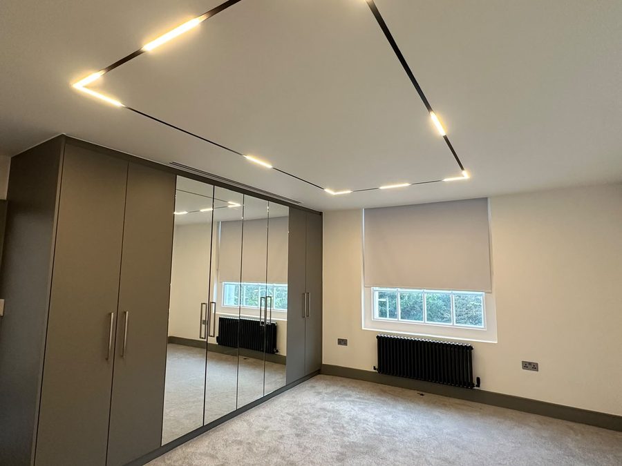 Geometric ceiling lighting installation